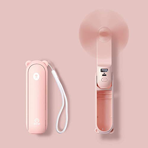 JISULIFE Handheld Fan with 4800 mAh Powerbank Max 46 Hours Runtime,Pocket Fan Portable Battery Operated or USB Powered Folding Personal Fan,3 Speeds,Enhanced Airflow,Rechargeable Quiet Mini Fan-Pink