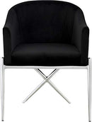 Meridian Furniture Xavier Collection Modern | Contemporary Velvet Upholstered Dining Chair with Sturdy Steel X Shaped Legs, 25.5" W x 24.5" D x 31.5" H, Black