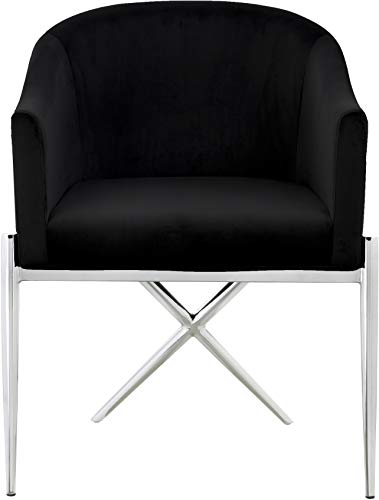 Meridian Furniture Xavier Collection Modern | Contemporary Velvet Upholstered Dining Chair with Sturdy Steel X Shaped Legs, 25.5" W x 24.5" D x 31.5" H, Black