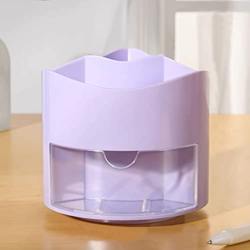 Zyners Rotating Pen Pencil Holder 360-Degree with Drawer, 5 Compartments Desk Stationary Cosmetic Makeup Brushes Holder for Dressing Table, Home , Office, Desktop(Purple)