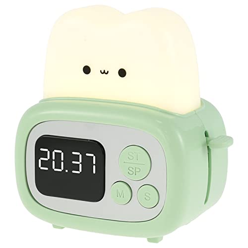 Kids Alarm Clock with Toast Night Light,Kids Digital Alarm Clock,Rechargeable Portable Alarm Clock Timer,USB Charging Healing Atmosphere Light Dimmable,Grow Alarm Clocks for Toddlers Boys Girls Birthday Gifts(Green B)