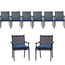 LOKATSE HOME 8 Piece Outdoor Patio Dining Chair Set Metal Furniture with Arms and Seat Cushions, Blue