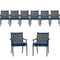 LOKATSE HOME 8 Piece Outdoor Patio Dining Chair Set Metal Furniture with Arms and Seat Cushions, Blue
