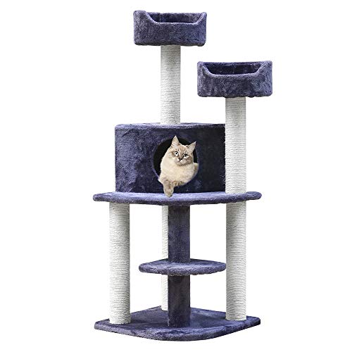 i.Pet Cat Tree Large Cats Tower Ultimate Scratching Post, 126cm Height Pet Scratcher Cardboard Posts Indoor Kittens Wooden Play House Towers and Trees Corner Toys, with Plush Cover Condo