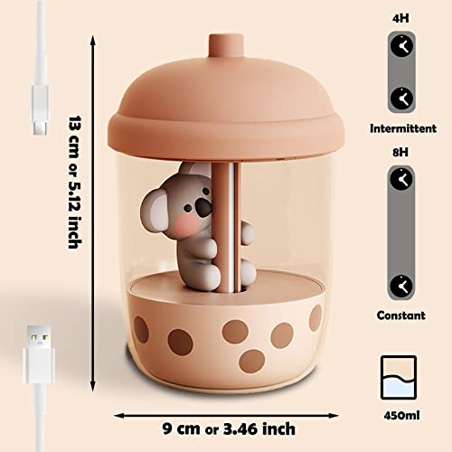 Kwude 450ml Portable Humidifier, Mini Cool Mist Humidifier with Koala-Theme, USB Personal Humidifier Auto Shut-Off, Ultra-Quiet (Coffee)