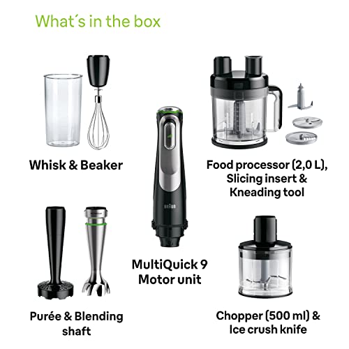 Braun Household MultiQuick 9 Hand blender, Mixer, XL Food Processor, Active PowerDrive Technology, 1200W, MQ9187XLI, Black