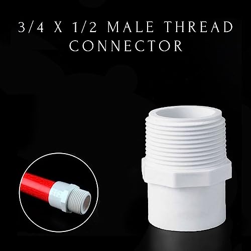 PVC Pipe Reducer Fitting - 3/4 Inch MNPT Male Pipe Thread x 1/2 Inch Slip Socket - Sch 40 PVC Male Adapter Reducing Pipe Fitting - PVC Pipe Connectors for Home Sewer Plumbing Water Line - White