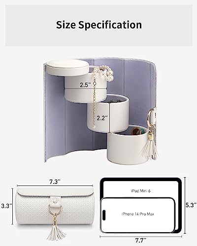 Vlando Viaggio Jewellery Box, Travel Accessories Earring Holder for Women, 3-Slot Jewellery Organizer for Earring Necklace Bracelet, Chic Design Carry out, Christmas Gift (White)