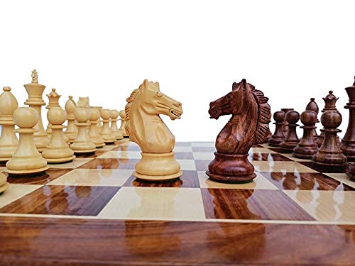 Wooden Chess Set Handcrafted Chessmen and 21" Board - Alban Series Chess Pieces | 4.0" King Golden Rosewood Chess Board 21" inch