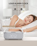 【2023 Newest】 Bluetooth Speaker with Digital Alarm Clock, Wireless Charger, FM Clock Radio, Adjustable LED Night Light, Dual Wireless Speakers,2500mAh Battery for Bedroom,Home, Adaptor (Gray)