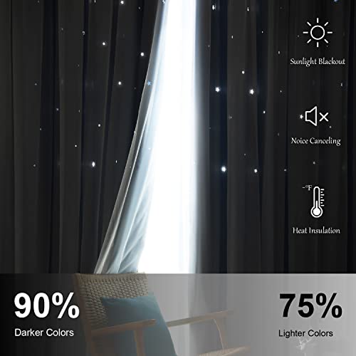 Loyala Star Curtains, Blackout Curtains for Bedroom, Cute Curtains, Kids Blackout Curtains, Double Layer Curtains, Light Blocking Curtains 63 Inch Length 2 Panels, Blue Curtains, 52 X 63 Inches