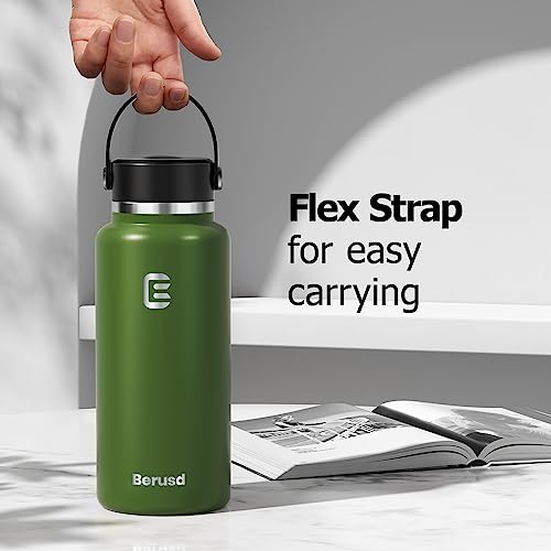 Berusd Insulated Water Bottle, Leak Proof, Vacuum Insulated Stainless Steel Sports Water Bottle, Double Walled, Travel Cup Thermo Mug Drink Flasks, Metal Canteen,Sage Green