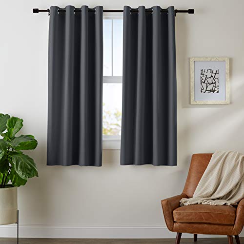 Amazon Basics Room Darkening Blackout Window Curtains with Grommets - 106 x 160 cm, Black, 2 Panels