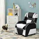 Kids Recliner Chair, Adjustable Recliner Sofa w/Footrest, Headrest & Lumbar Support, w/ Padded Seat, Ergonomic PU Leather Children Armchair for Living & Gaming Room, Racing Style Kids Lounge Couch for Boys & Girls Gift, White & Black