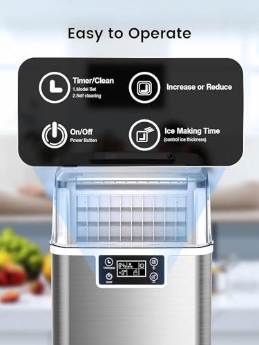 YOPOWER 20KG Countertop Ice Maker Machine, Self-Cleaning Ice Makers for Home Bar Stainless Steel