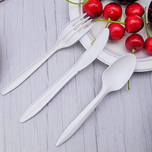 Ganfaner [50sets 15cm] 50+50+50 Cutlery Set for Party Camping Travel Catering, Reusable Dinnerware Knife Spoon Fork, Portable for Happy Healthy Sustainable use, Compostable Plant-Based Material