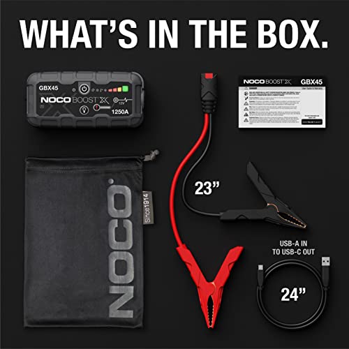 NOCO Boost X GBX45 1250A 12V UltraSafe Lithium Jump Starter, Car Battery Booster, Jump Start Pack, Portable Power Bank Charger, and Jumper Cable Leads for up to 6.5L Petrol and 4.0L Diesel Engines