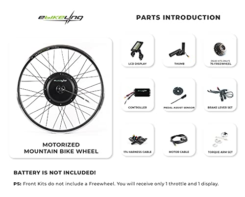 EBIKELING Ebike Conversion Kit 36V 750W 26" Geared Waterproof Electric Bike Conversion Kit - Ebike Kit - Hub Motor Kit S830 LCD Display (Rear/LCD/Thumb)