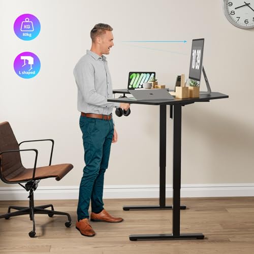 Luxsuite L Shaped Electric Standing Desk Sit Stand Up Table Desktop Desk Motorised Height Adjustable Rising Tempered Glass Top Computer Office Sturdy Workstation USB & Type C 120x120cm Black