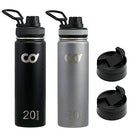 CyclingDeal 2 x Stainless Steel Vacuum Insulated Double Wall Water Bottles 20oz (591ml) Black + Gray