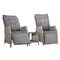 Gardeon Recliner Chairs 3 Piece Wicker Sun Lounger Reclining, Outdoor Lounge Setting Patio Furniture Bistro Set Garden, with Coffee Table Cushions Ottoman Adjustable Backrest and Footrest Grey