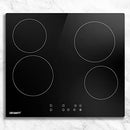 Devanti Ceramic Cooktop, 4 Burners Zones Portable Cooktops Cookware Cooker Super Powerful Electric Stove Hot Plate Home Kitchen Appliances, 6000W Touch Control 9 Level Power Adjustment Black