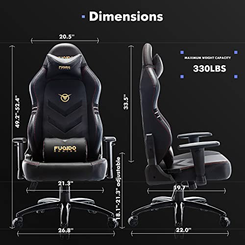 Fuqido Big and Tall Gaming Chair 350lbs-Racing Style Computer Gamer Chair,Ergonomic Desk Office PC Chair with Wide Seat, Reclining Back, Adjustable Armrest for Adult Teens-Black