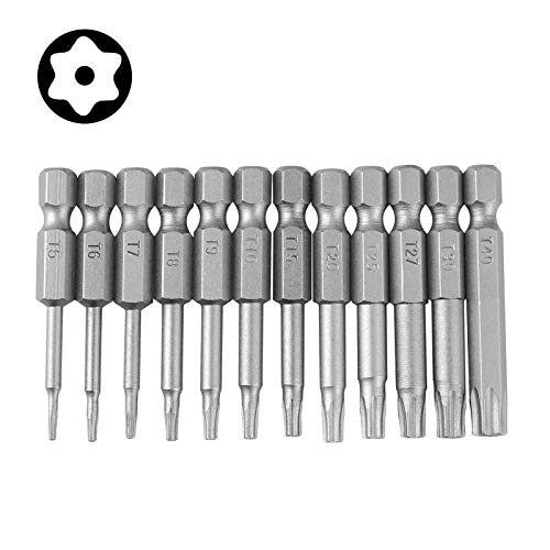 Yakamoz Torx Driver Set, 12pcs 1/4 Inch Hex Shank T5-T40 Torx Head Screw Driver Bit Set with Security Tamper Proof Star 6 Point Screwdriver Kit Tools