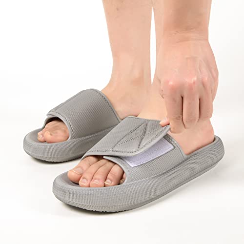 LongBay Comfy Cloud Cushion Slides for Women and Men | Soft Thick Sole EVA Sandals with Adjustable Strap | Non Slip Shower