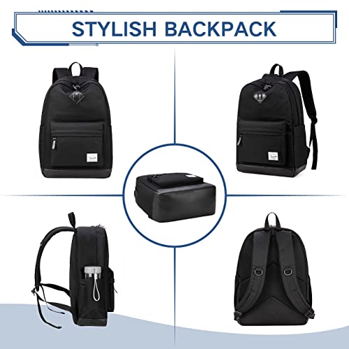 Backpack for Men Women, VASCHY Water-Resistant School Backpack Bookbag Daypack for Teens/College Students Black