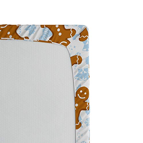 Ambesonne Gingerbread Man Fitted Sheet, Traditional Christmas Cookie Pattern Tile, Bed Cover with All-Round Elastic Deep Pocket for Comfort, Twin XL Size, Light Caramel