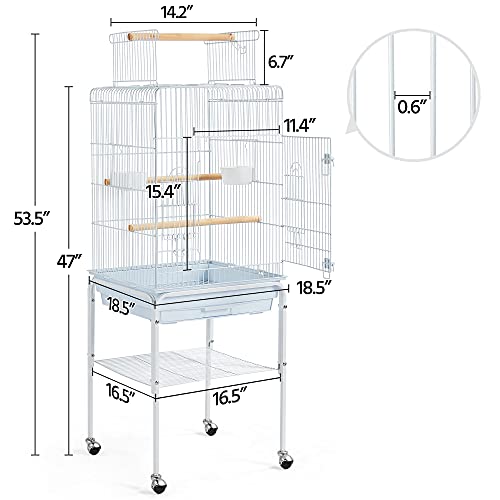 Yaheetech Play Open Top Parrot Bird Cages for Sun Parakeet Cockatiel Green Cheek Conure Lovebird w/Detachable Rolling Stand, White