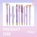 10 Pcs Purple Glitter Ballpoint Pens,Comfortable Writing Pens,Metal Retractable Pretty Journaling Cute Pens Bulk, Black Ink Medium Point (1.0mm)