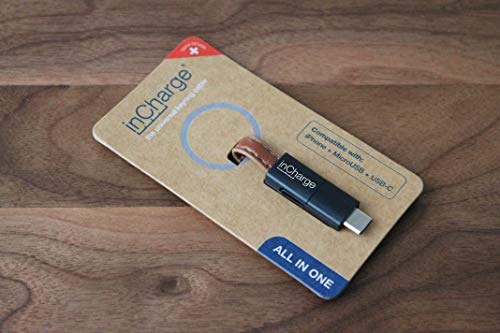 New inCharge All in One 3in1 - Ultra Portable Charging/Sync Keychain Cable Compatible with Apple iPhone/iPad/Airpods and Compatible with All Android Micro USB and USB Type c Devices (PU-LEATHER-BROWN)