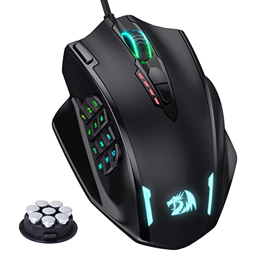 Redragon M908 Impact RGB Gaming Mouse, 12400 DPI Wired Laser MMO Mouse with High Precision Actuation, 12 Macro Side Buttons and 16.8 Million Customized Breathing Backlight for PC/Laptop