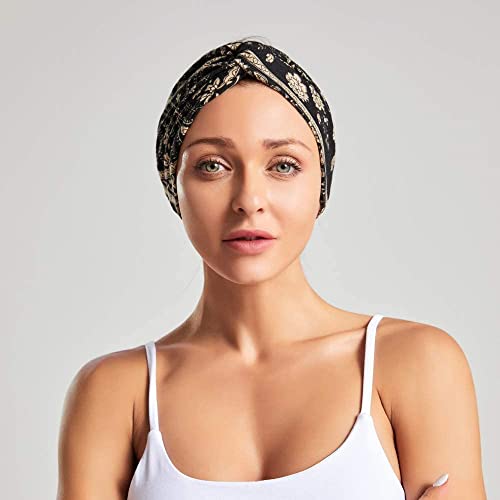 ETHEL Wide Headbands for Women, Non Slip Turban Fashion Hair Bands Soft Boho Headwrap Sweat-Absorbent Hair Accessories Yoga Sports Head Bands Multicoloured Headband Elastic Hair Bands, 4 Pcs