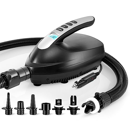 Serene Life Digital Electric Air Pump Compressor - 110W 12 Volt Quick Air Inflator w/LCD, 0-16 Adjustable PSI - For Water Sport Inflatable SUP Stand Up Paddle Board - SereneLife SLPUMP20