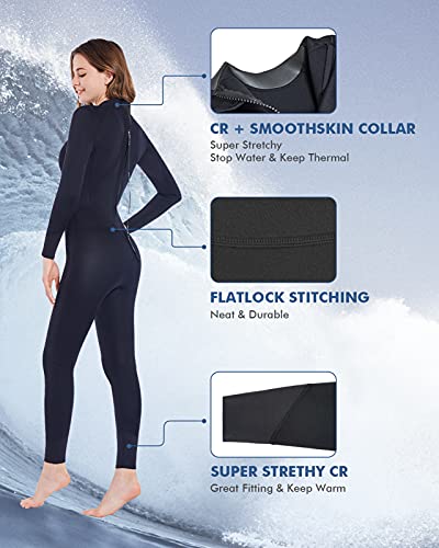 (Medium, Women's Fullsuit 3mm / Black) - Dark Lightning 3mm Wetsuit Women, Women's Wetsuit Long Sleeve Full Suit with Premium Neoprene, Kids 2mm One Piece Wet Suits for Fishing,Scuba Diving,Surfing, Swimsuit Kids for Girls