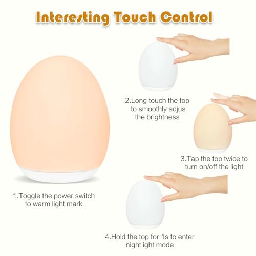 ZCMLED Egg Night Light for Baby, Nursery Lamp with 8 Colors Changing Mode & Dimming Function,Warm White Baby Sleeping,Rechargeable Baby Night Light with 1 Hour Timer&Touch Control, Up to 100H