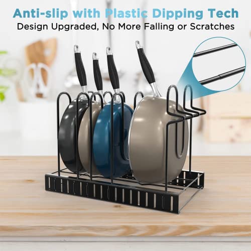 Koreal Pot Rack Organizers,8 Tier Pots and Pans Organizer,Adjustable Pot Rack & Pan Rack for Kitchen Counter and Cabinet,With 3 DIY Methods (Black)