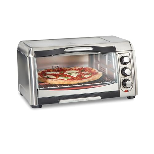 Hamilton Beach Air Fryer Countertop Toaster Oven with Large Capacity, Fits 6 Slices or 12” Pizza, 4 Cooking Functions for Convection, Bake, Broil, Easy Access, Sure-Crisp, Stainless Steel (31323)