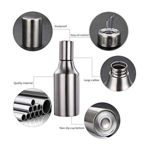 Oil Dispenser Bottle,Stainless Steel Olive Oil/Vinegar/Sauce Dispenser Cruet with No Drip Pouring Spout,17 oz/500ML