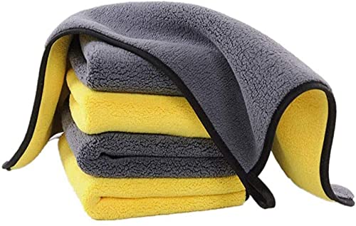 5 PCS Car Professional Cleaning Cloths,Double Layer Super Thick Microfiber Cleaning Cloth for Car Wash Buffing Wax Polishing and Drying- Multipurpose Household Cleaning and Car Washing Premium Towels