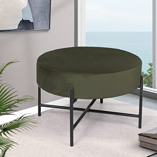 LEVEDE Round Foot Stool, Velvet Ottoman with Solid Metal Legs, Vanity Chair Stool Anti-Slip, Foot Rest, Home Office Furniture for Living Room, Bedroom, Makeup Room, Balcon (Green)