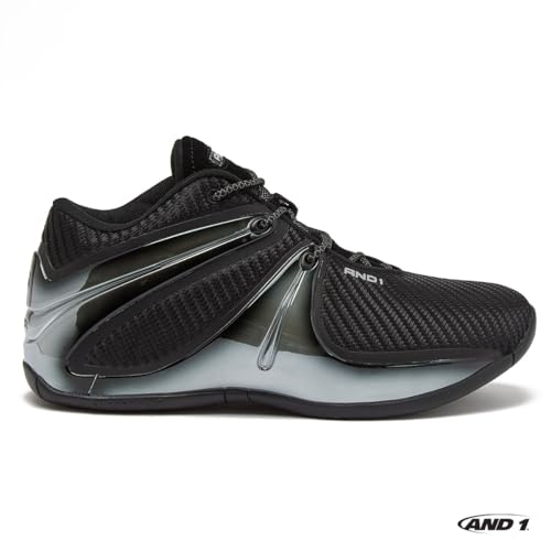 AND1 Rise Men’s Basketball Shoes, Sneakers for Indoor or Outdoor Street or Court, Sizes 7 to 15, Black/Black, 8.5 Women/7 Men