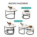 Luxsuite Round Nesting Coffee Table Set of 2 Bedside Stacking Faux Marble Look Accent Tables Soft Side Table Set with Drawer Living Room Furniture White