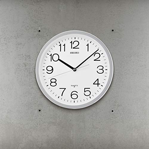 SEIKO QXA014SLH Classic Numbered Wall Clock with Quiet Sweep, Silver