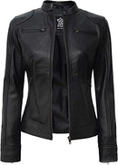 Decrum Black Leather Biker Jacket for Women | [1313762] Dodge Black, S