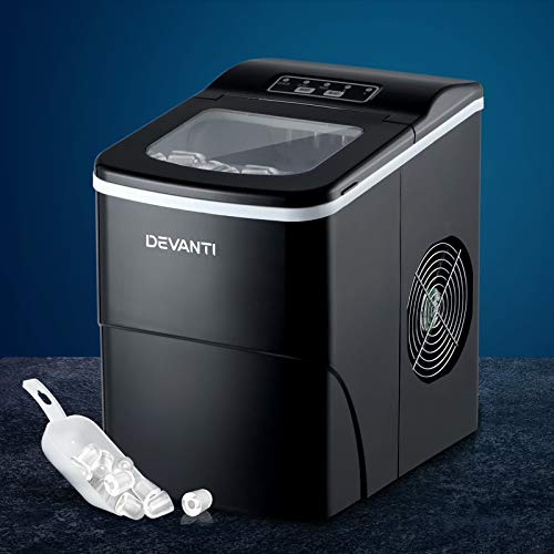 Devanti Ice Maker Machine, 2L 12KG Stainless Steel Portable Countertop Icemaker Cube Makers Commercial Home Office Kitchen Appliances, Electric Fast Freeze with Scoop and Removable Basket Black