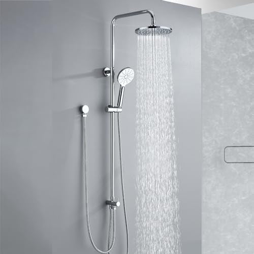 Decaura WELS Twin Hose Shower System 9" Rain Shower Head Set Sliding Rail 3-Mode Handheld Shower Head 2 in 1 Set (Round Head Chrome)